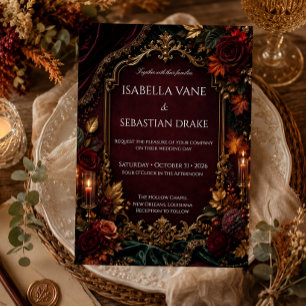 Burgundy & Gold Dark Romance Wedding Invitation