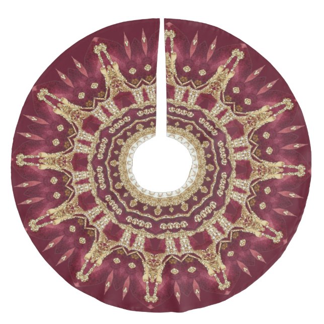 Burgundy Gold Decorative Holiday Tree Skirt (Front)