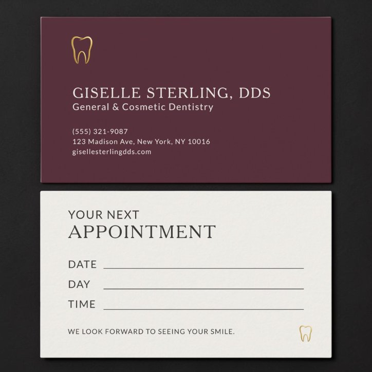 Burgundy Gold Dentist Office Appointment Business Card
