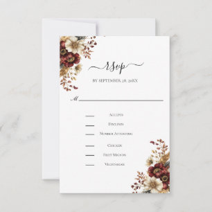 Burgundy Gold Dinner Entrée Wedding RSVP Card