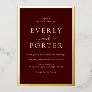 Burgundy & Gold Elegance Wedding Golden Foil Invitation