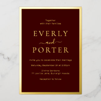 Burgundy & Gold Elegance Wedding Golden Foil Invitation