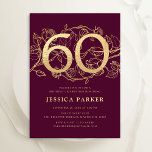 Burgundy Gold Elegant 60th Birthday Invitation<br><div class="desc">Elegant burgundy maroon gold 60th birthday party invitation. Customizable dark red marsala wine design featuring roses botanical accents and typography script font. Simple floral invite card perfect for a stylish female bday celebration. Personalize with your own details. Printed Zazzle invitations or instant download digital printable template.</div>