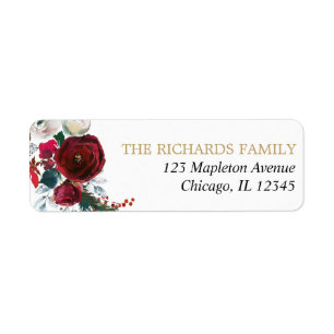 Burgundy gold elegant Christmas floral Label