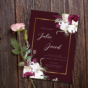 Burgundy Gold- Elegant Floral Luxe wedding Invitation