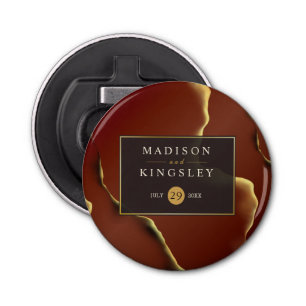 🤵 Burgundy Gold Elegant Inky Abstract Wedding Bottle Opener