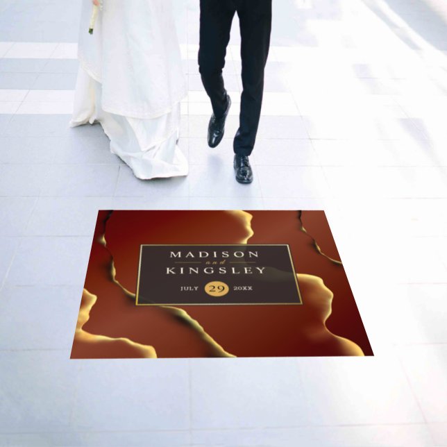 🤵 Burgundy Gold Elegant Inky Abstract Wedding   Floor Decals (Wedding)