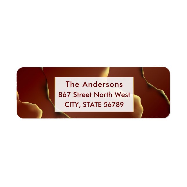 🤵 Burgundy Gold Elegant Inky Abstract Wedding   Label (Front)