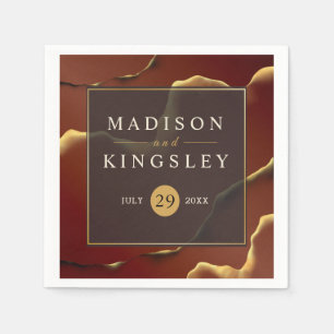 Burgundy Gold 🌿 Elegant Inky Abstract Wedding Napkins