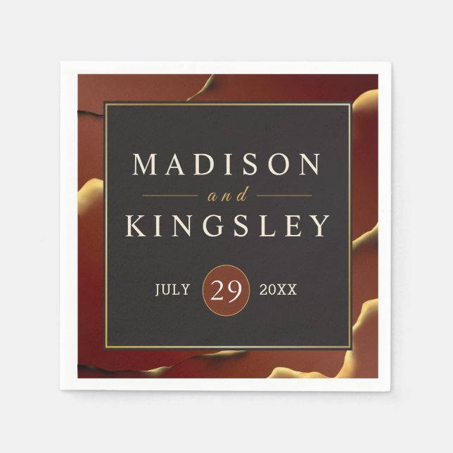 Burgundy Gold 🌿 Elegant Inky Abstract Wedding Napkins (Front)