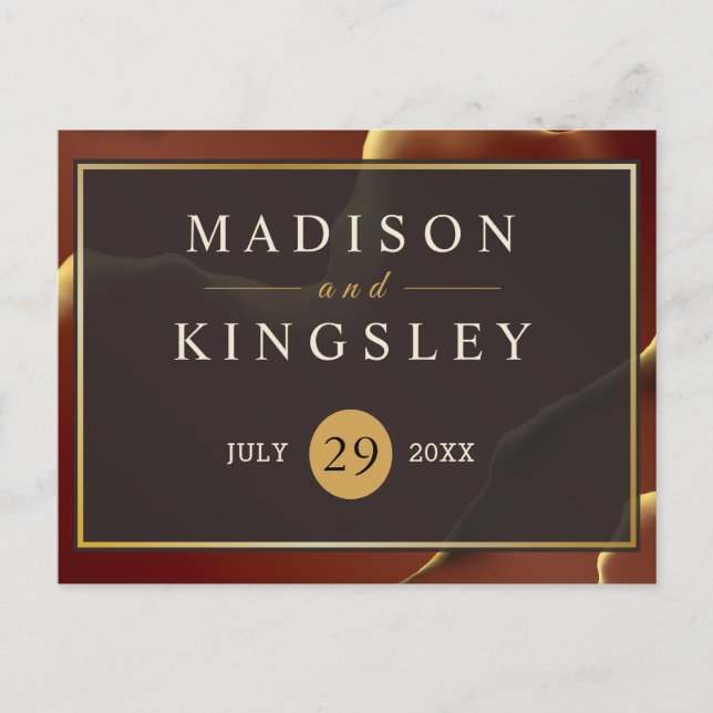 🤵 Burgundy Gold Elegant Inky Abstract Wedding   Postcard (Front)