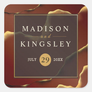🤵 Burgundy Gold Elegant Inky Abstract Wedding Square Sticker