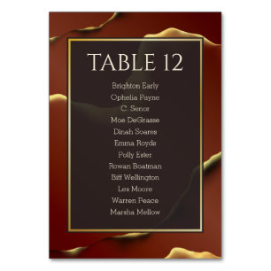 🤵 Burgundy Gold Elegant Inky Abstract Wedding Table Number