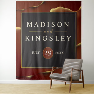 Burgundy Gold 🌿 Elegant Inky Abstract Wedding Tapestry