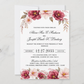 Burgundy Gold Elegant Modern Wedding Invitation