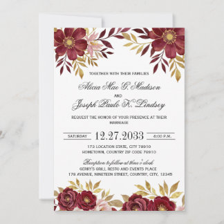 Burgundy Gold Elegant Modern Wedding Invitation
