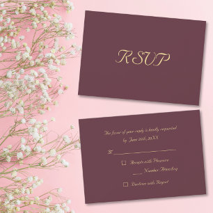 Burgundy Gold Elegant Party RSVP Invitation Card
