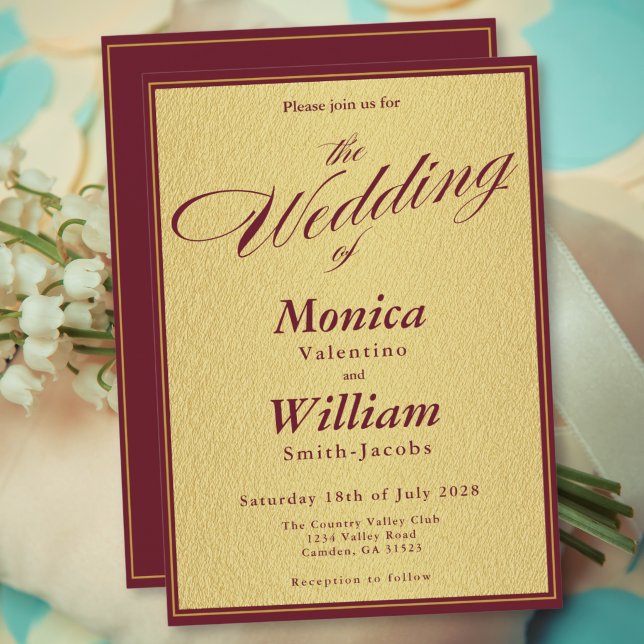 Burgundy Gold Elegant Script Wedding  Invitation (Creator Uploaded)