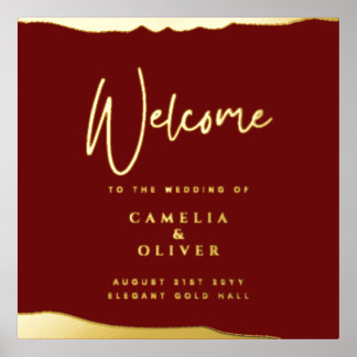 BURGUNDY Gold Elegant Wedding Welcome Sign