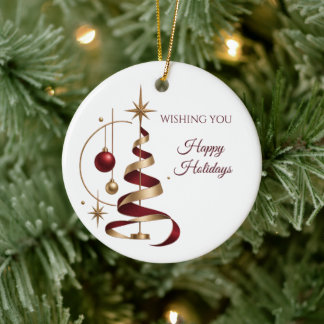 Burgundy Gold Employee Christmas Gift Ceramic Ornament