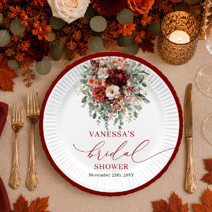Burgundy Gold eucalyptus fall bridal shower plates