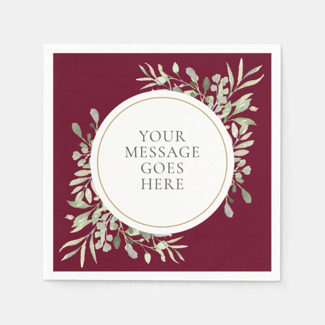 Burgundy Gold Eucalyptus Greenery Foliage Napkins (Front)
