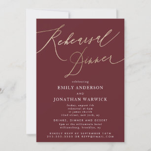 Burgundy & Gold Fall Calligraphy Wedding Rehearsal Invitation