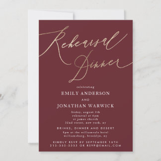 Burgundy & Gold Fall Calligraphy Wedding Rehearsal Invitation