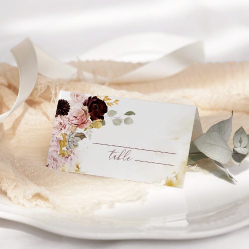 Burgundy gold fall wedding place cards