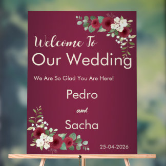 Burgundy Gold Fall Winter Garden Wedding Acrylic  Sign