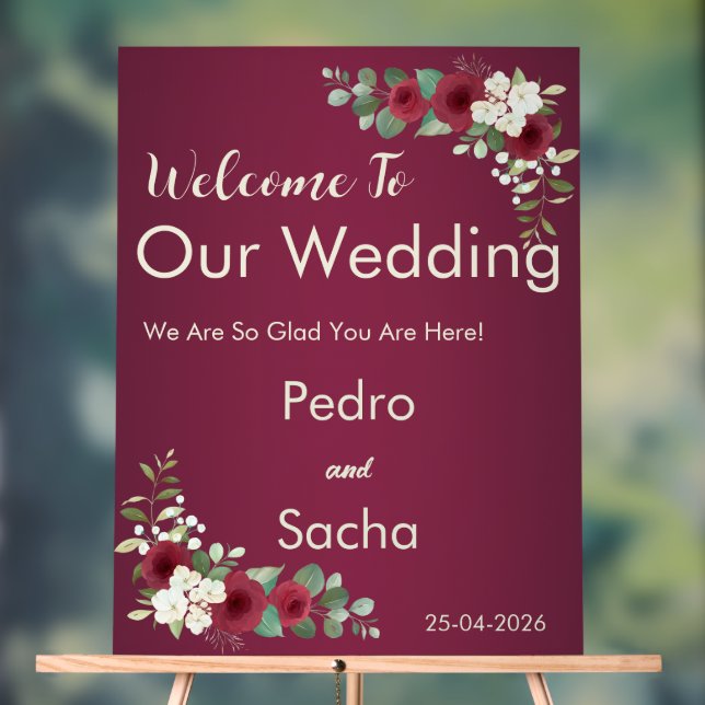 Burgundy Gold Fall Winter Garden Wedding Acrylic  Sign (Neutral)