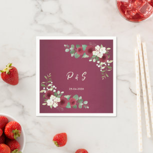 Burgundy Gold Fall Winter Garden Wedding Cocktail  Napkins
