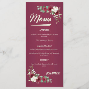 Burgundy Gold Fall Winter Garden Wedding Dinner Menu