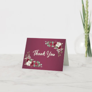 Burgundy Gold Fall Winter Garden Wedding Thank You Card