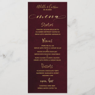 Burgundy & Gold Fancy Cursive Calligraphy Menu