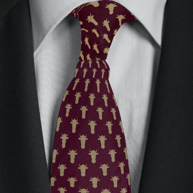 Burgundy & Gold Farmer Rancher Cow Head Neck Tie (Creator Uploaded)