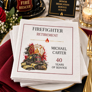 Burgundy Gold Firefighter Helmet Retirement Napkins