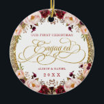 Burgundy Gold First Christmas Engaged Pre Wedding Ceramic Ornament<br><div class="desc">This glamorous Christmas ornament features gorgeous watercolor blush & burgundy flowers on sparkly faux gold glitter background. The text fields are fully editable except for the word "Engaged". Simply remove this word by clicking the delete button and add your own text if you require a different word.</div>