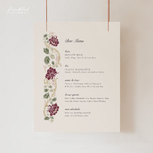 Burgundy Gold Floral Art Nouveau Bar Menu Sign