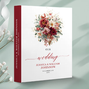 Burgundy Gold Floral Autumn Boho wedding memory al 3 Ring Binder