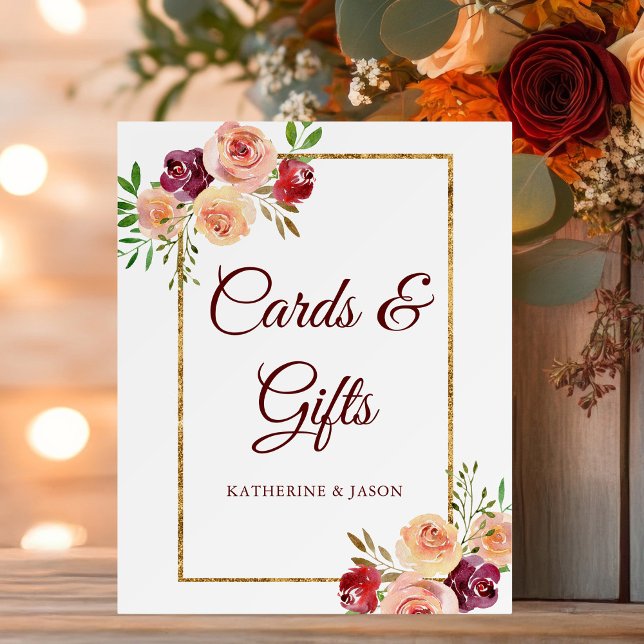Burgundy Gold Floral Autumn Wedding Cards & Gifts Foam Board (Creator Uploaded)