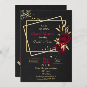 burgundy gold floral black bridal shower invitation