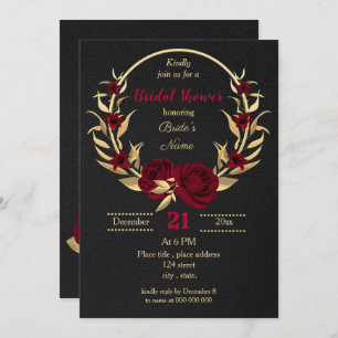 burgundy gold floral black bridal shower invitation