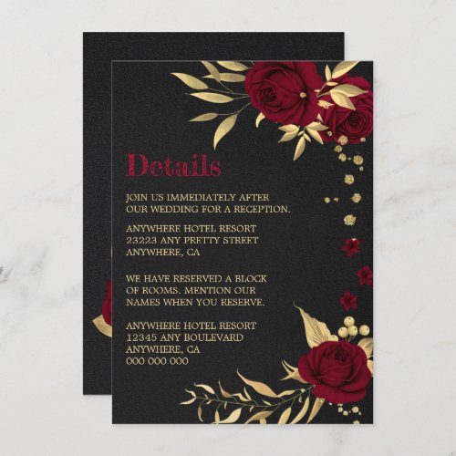 burgundy gold floral black details enclosure card