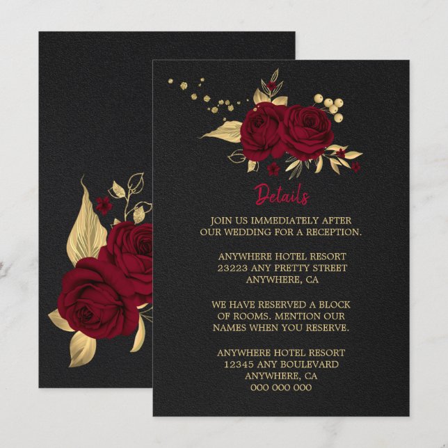 burgundy gold floral black details enclosure card (Front/Back)