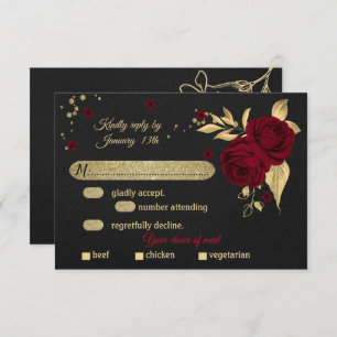 burgundy gold floral black meal choice RSVP card