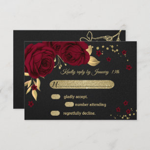 burgundy gold floral black RSVP card