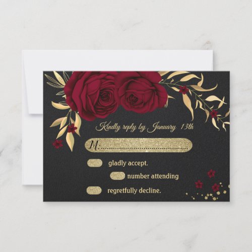 burgundy gold floral black RSVP card