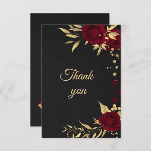 burgundy gold floral black thank you card