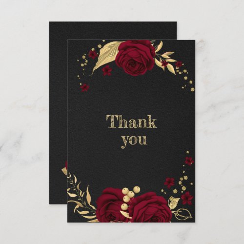 burgundy gold floral black thank you card